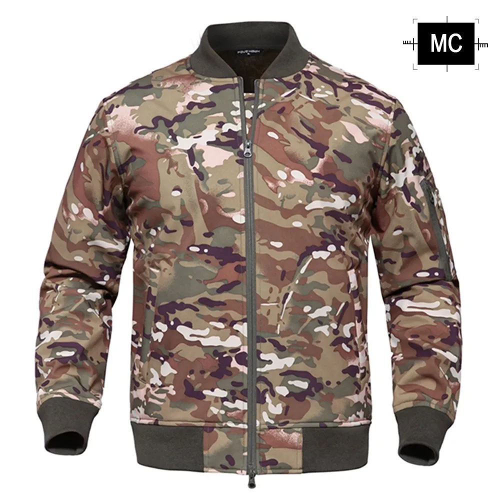 Тактический MA1 Курточка бомбер Водонепроницаемый Soft Shell Для мужчин Зимние военные камуфляжные куртка пилота теплые прокладочным холстом из овечьей шерсти спортивное пальто - Цвет: MC