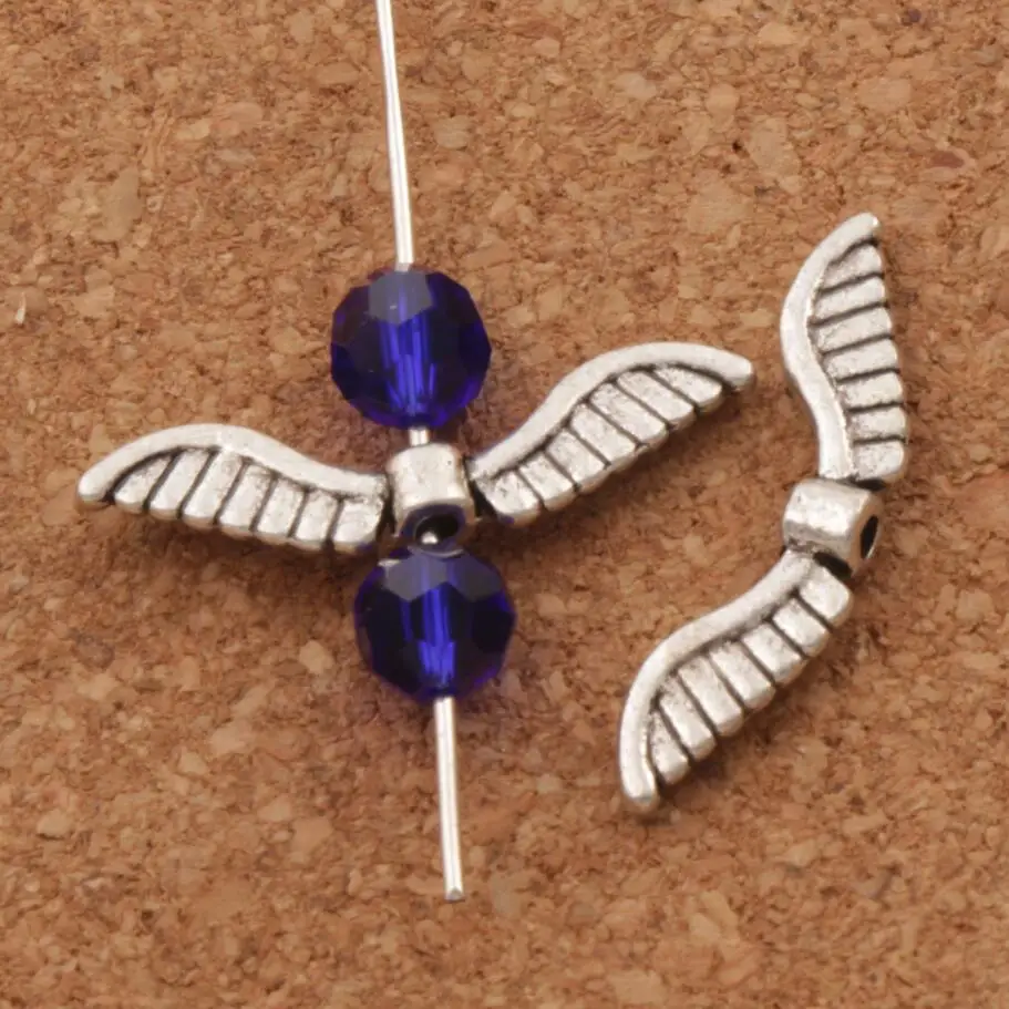 Angel Wing Charm Beads 26x7mm 40PCS Antique Silver Spacers Jewelry