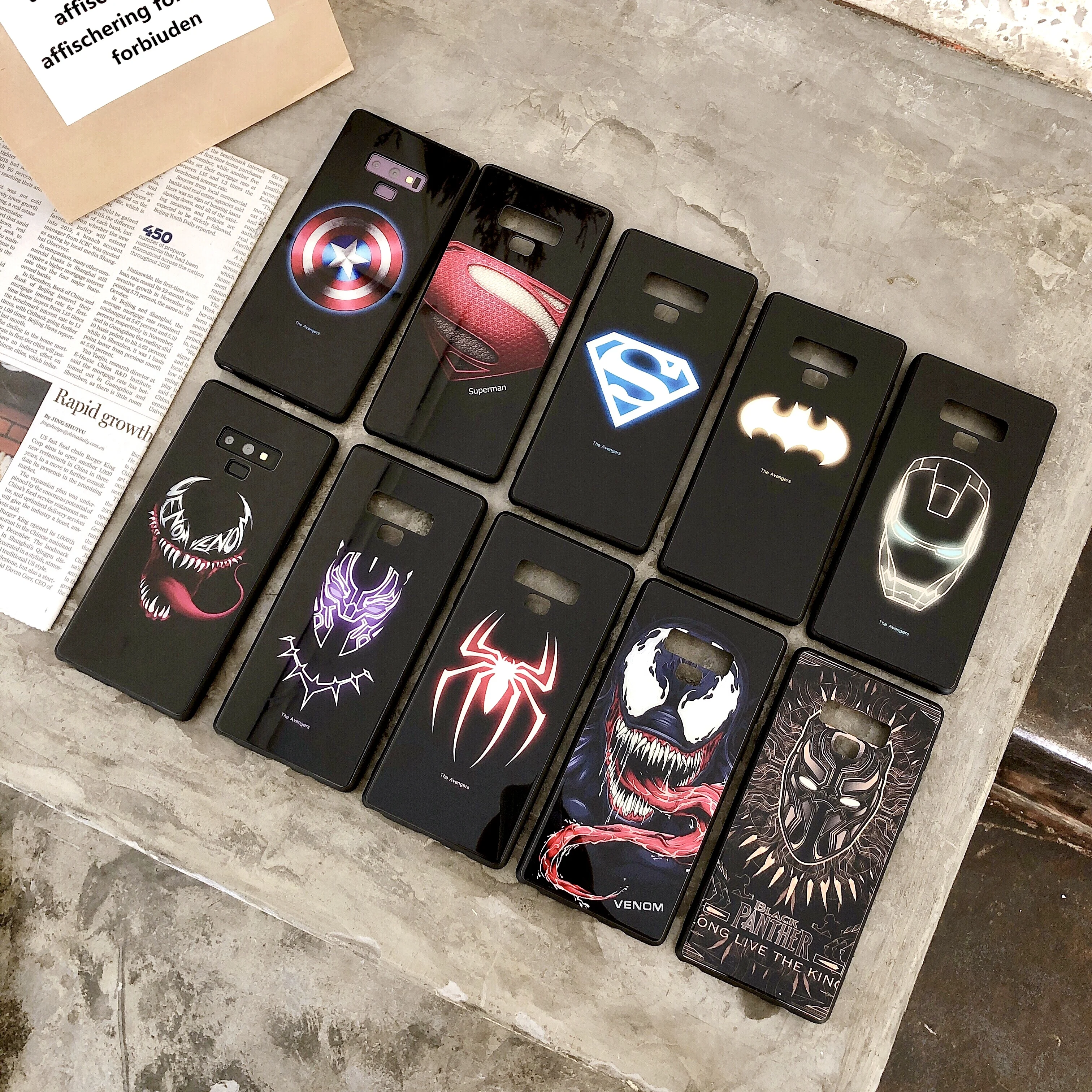 Роскошный светящийся стеклянный чехол для samsung Note 9 8 S10 5G Batman venom чехол для samsung Galaxy S8 s9 s10 plus Черная пантера Coque