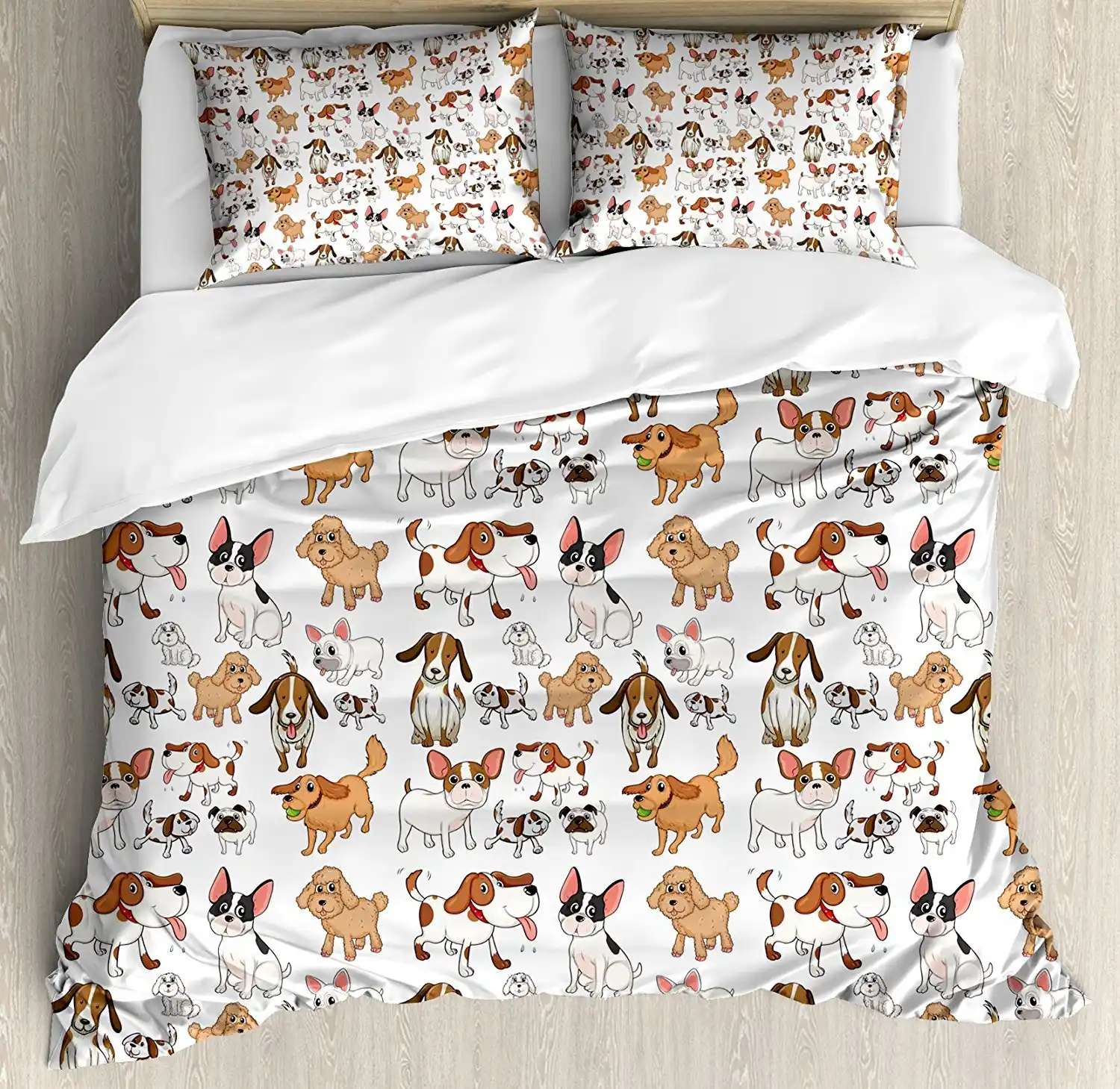 Dog Lover Duvet Cover Set Cartoon Style Chihuahua Terrier Bulldog