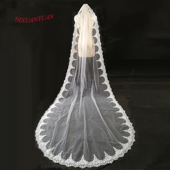 

NIXUANYUA New Elegant Cathedral Veil Lace Edge One Layer Wedding Veil 2019 White Lace Bridal Veil In Stock With Metal Comb Real