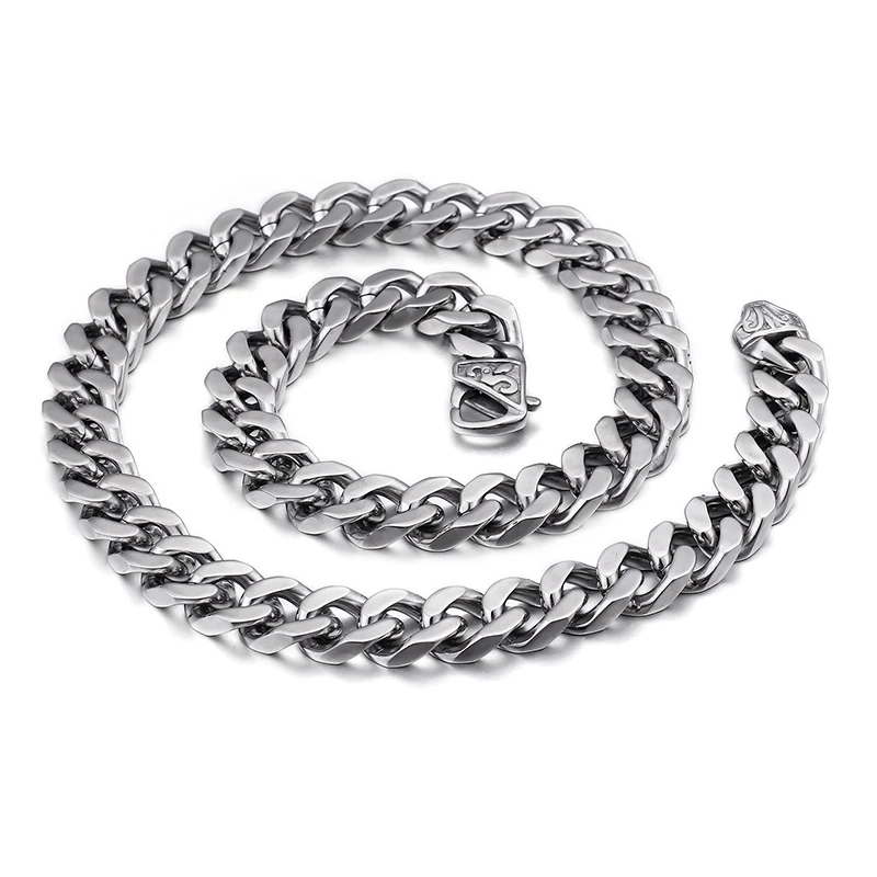 Heavyweight 190g Stainless Steel horsewhip chain cowboy flat silver ...