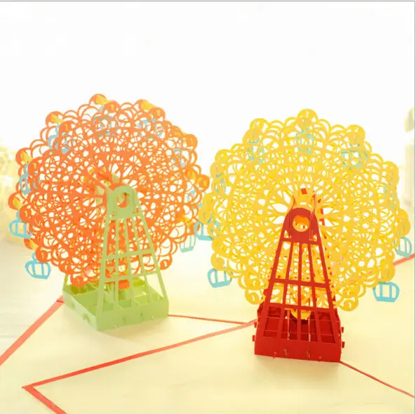  3pcs a lot 15X15CM Creative 3D greeting card custom festival card Invitations with envelope Ferris  - 32726267152