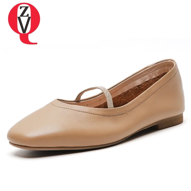 

ZVQ shoes women spring new concise casual high quality genuine leather women flats outside comfortable square toe shoes