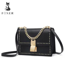 FOXER, женская кожаная сумка через плечо, женская сумка из воловьей кожи, модные сумки-мессенджеры с заклепками, сумки через плечо для девушек