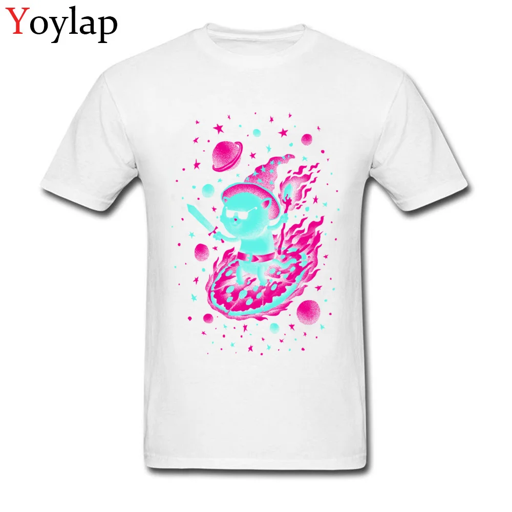 Cotton Tops Tees Cool Wizard Cat for Male Funny T-shirts Crazy Graphic Crew Neck Short Sleeve Tee Shirt Top Quality white