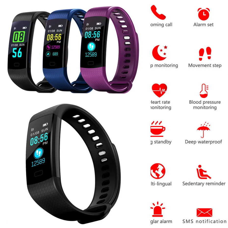 

Y5 New Smart Watch Color screen Sports Fitness Activity Heart Rate Tracker Blood Pressure Smart Wristband Waterproof Smart Band