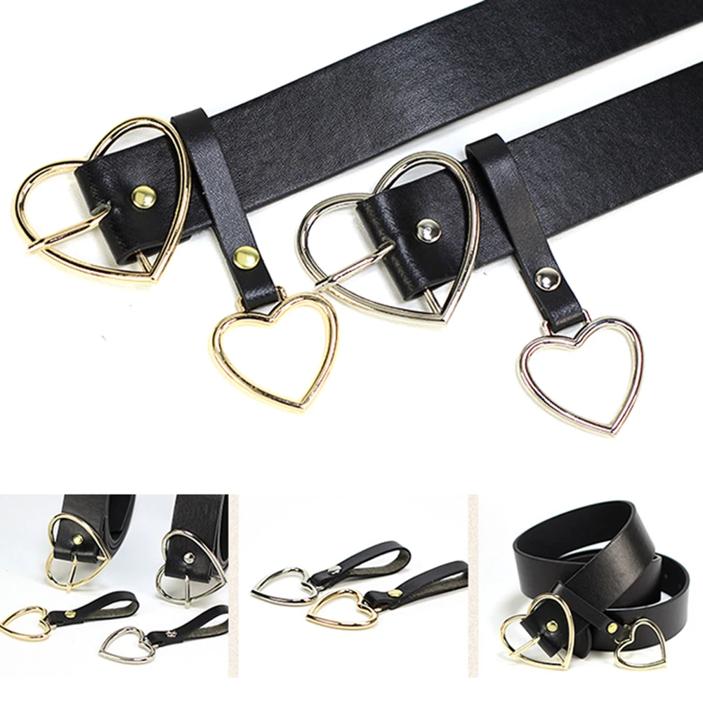 

Fashion Leather Belts Heart Shaped Metal Pin Buckle Belt Pendant Dress Waistband Black Color Ladies Fashion Accessories Belts