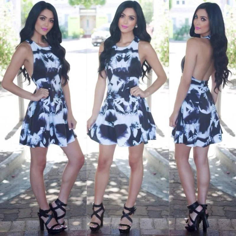2014 Kill Hot Sale Tank None Dresses Vestido Summer Amazon Forest Hollow Abstract Floral Print Halter Dress AK8296 | Женская одежда