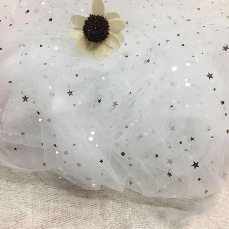 150 см* 100 см/шт блестящая Звезда Сетка Тюль Ткань DIY Мантилья швейные принадлежности красивое свадебное платье одежда материал украшения