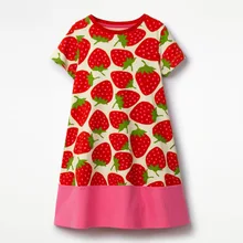 Платье для девочек ТРАПЕЦИЕВИДНОЕ ПЛАТЬЕ детское летнее платье с короткими рукавами Лидер продаж, летняя одежда с принтом клубники для девочек