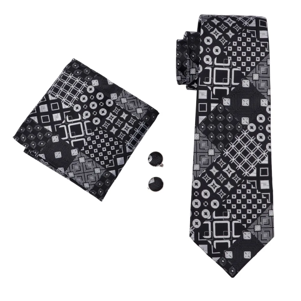 DiBanGu Фирменная Новинка Роскошные черный, белый цвет галстук 8,5 см галстук Gravata карман квадратный платок запонки костюм для свадьбы ZX-1499