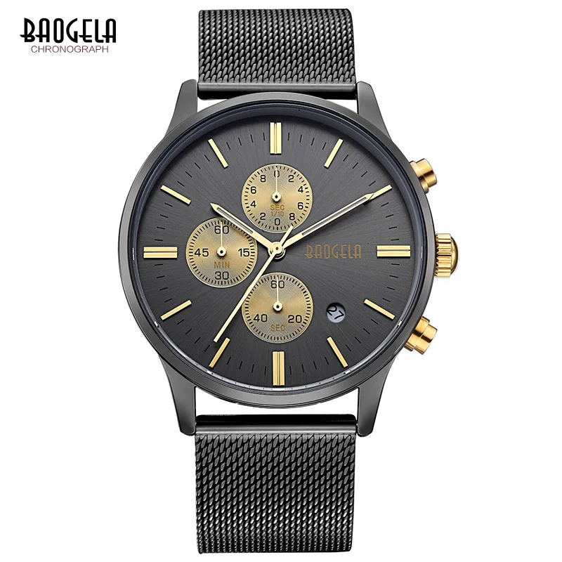 Мужские часы BAOGELA модные спортивные кварцевые часы из нержавеющей стали с сеткой Брендовые мужские часы многофункциональные наручные часы с хронографом - Цвет: 1611BG1