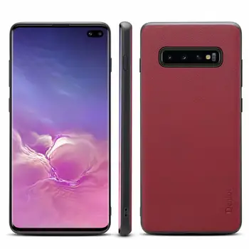 

Genuine Leather Luxury Cowhide Classic Phone Back Case for Samsung Galaxy S10 Plus S10 Cover Capa Support Wireless Charger