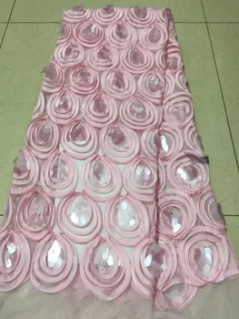 

High end luxury African lace unique fabric beautiful 3D large sequins French tulle embroidery textiles tulle lace fabric sequins