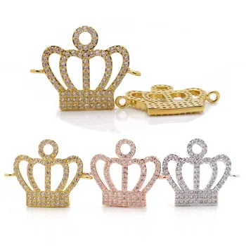 

Charms Crown Jewelry Findings Link Connectors Micro Pave White cz Zirconium Beads For Men Bracelets Making Accessories 6Pcs