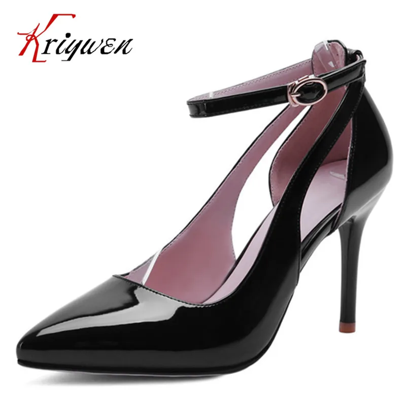 

Large size 33-42 Summer 2016 concise female New Sexy Brand Designer Fashion Pointed Toe Shoes ankle strap Thin high Heels Pumps