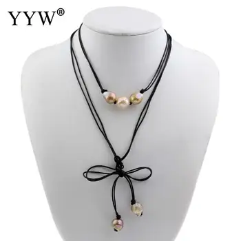 

Freshwater Pearl Sweater Chain Necklace with Waxed Linen Cord for woman