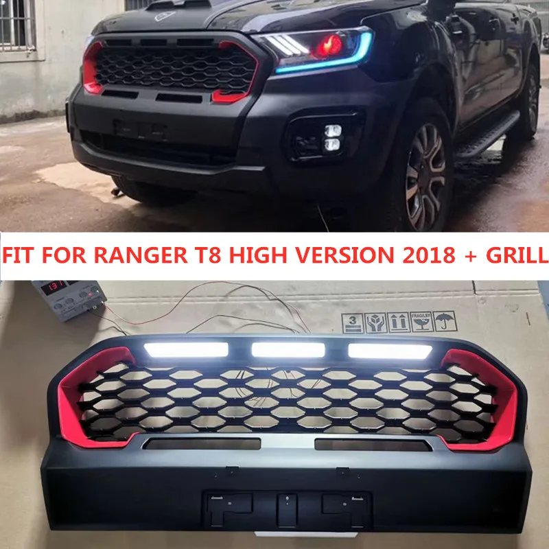 

MATTE BLACK EXTERIOR MODIFIED MESH MASK TRIMS COVER ABS GRILL GRILLS FIT FOR RANGER T8 HIGH VERSION 2018 +XLT Wildtrak Raptor
