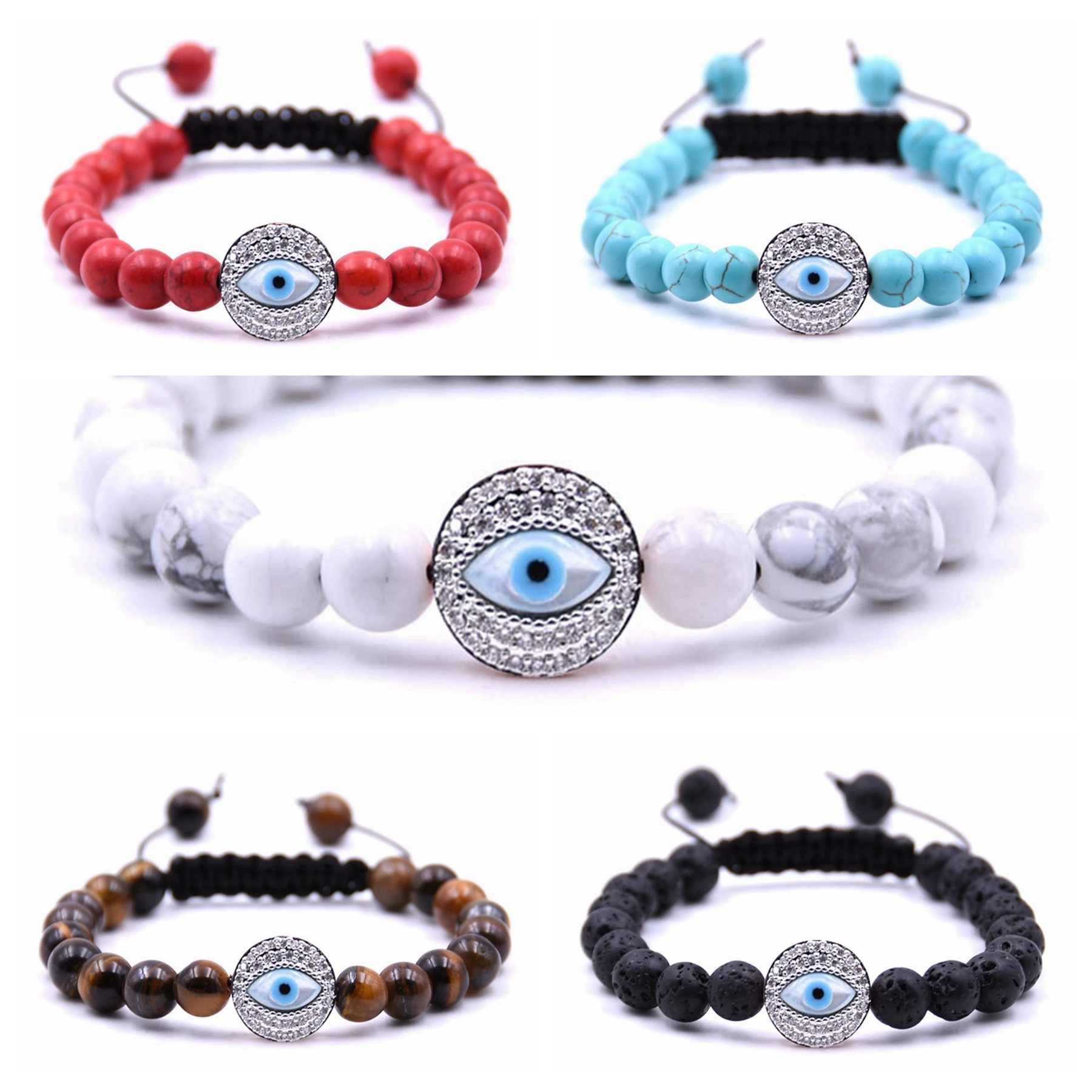 Handmade Silver Rhinestone Crstal Evil Eye Charms Women Bracelet