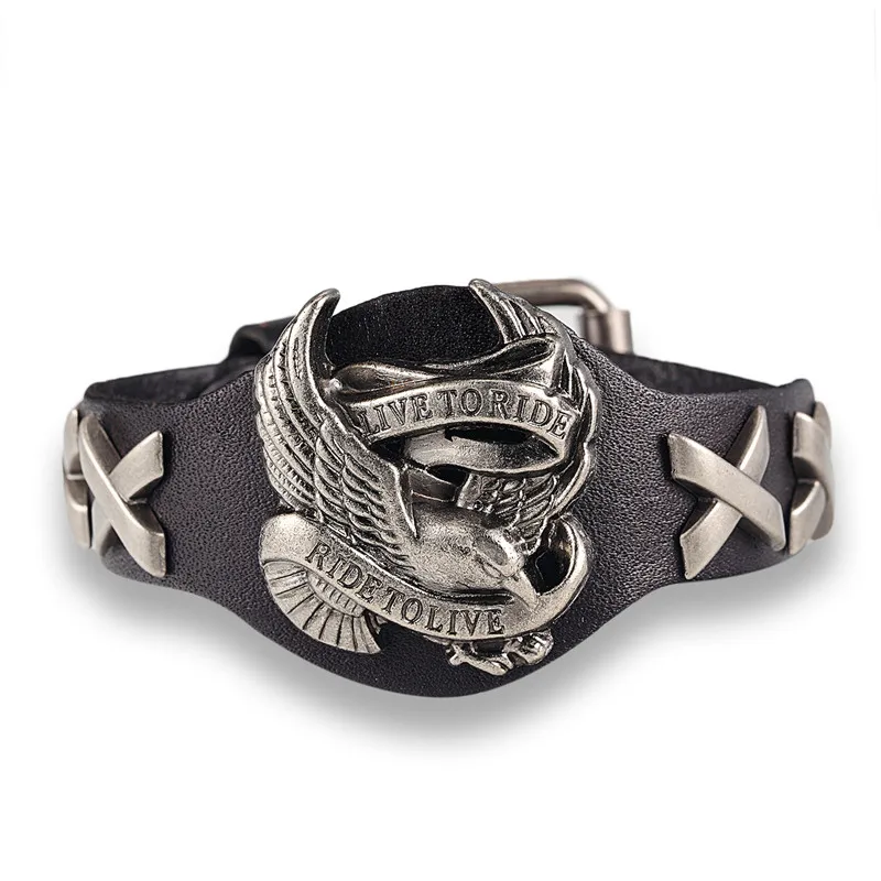 Male Bird Skull Retro Leather Bracelet Men Woman Bracelets Bangles