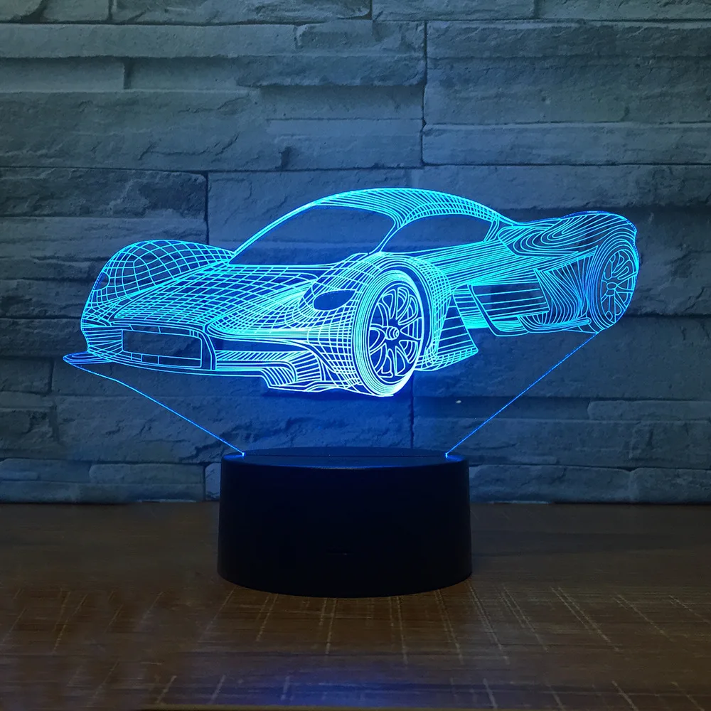 Охлаждения гоночный автомобиль 3D 7 цветов лампа визуальный светодиодный ночные