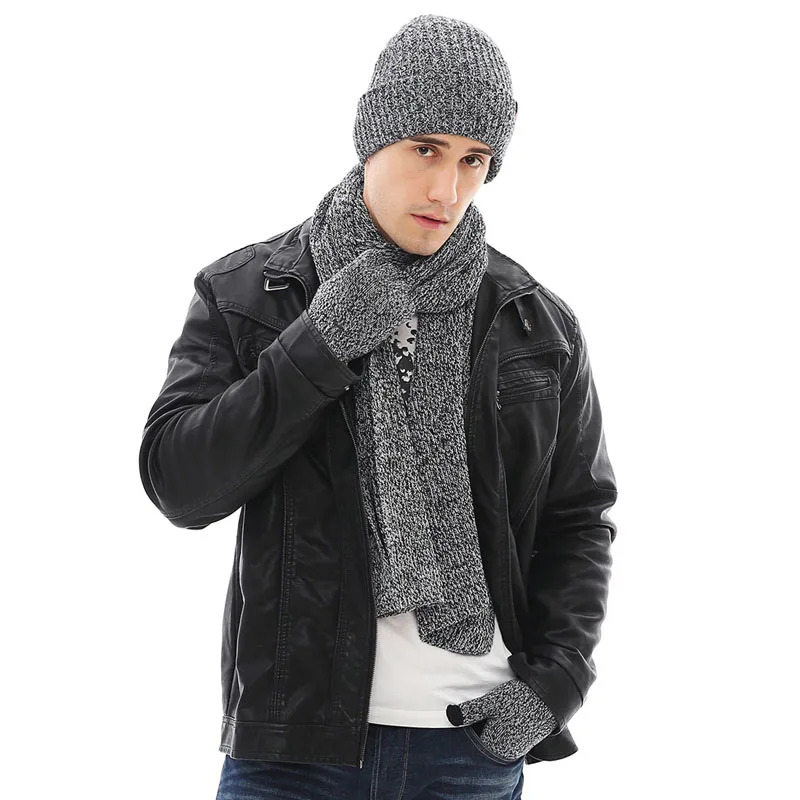 Maylisacc сплошной цвет 3 шт. комплект унисекс зимняя теплая вязаная шапка перчатки с шарфом для женщин и мужчин Спорт на открытом воздухе лыжный набор