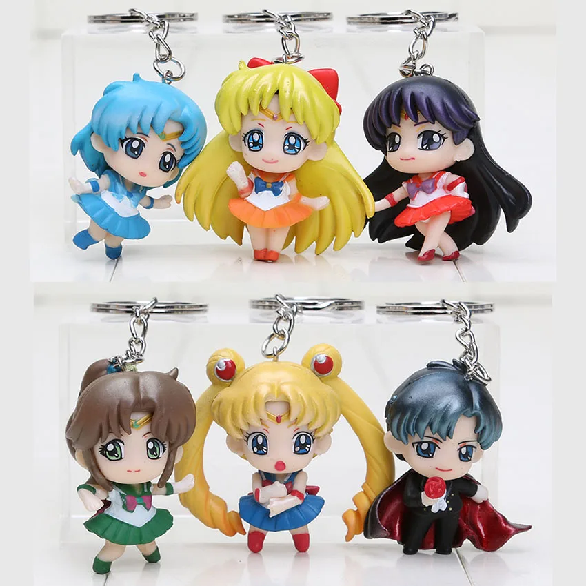 

6pcs/set 5cm Cartoon Sailor Moon figure Tuxedo Mask keyring keychain pendant PVC action Figure toy