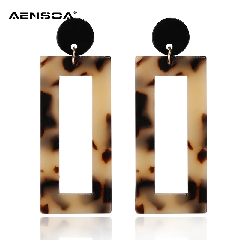 

AENSOA New Vintage Long Square Acetate Board Earrings For Fashion Women Geometry Leopard Dangle Earrings Jewelry Gift Pendientes