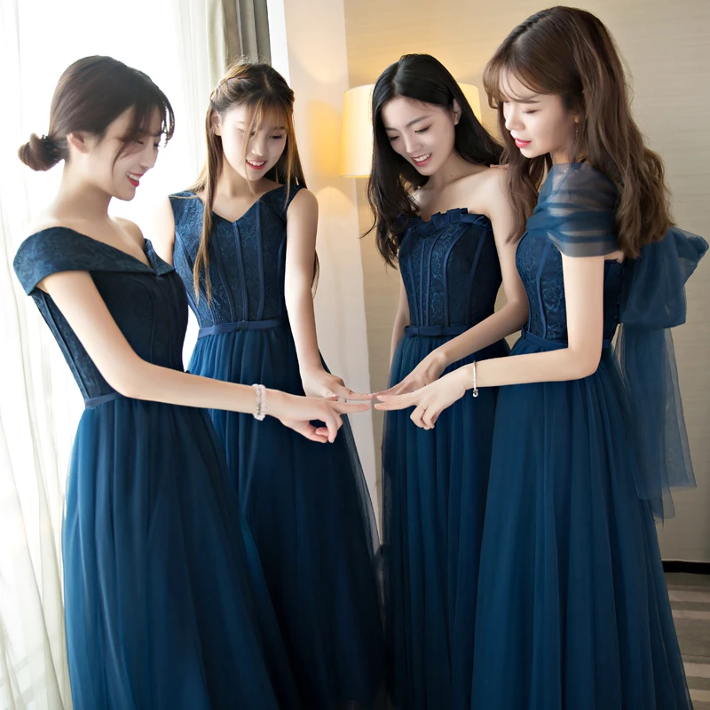 Новинка; темно-синие длинные женские вечерние платья принцессы для подружки невесты