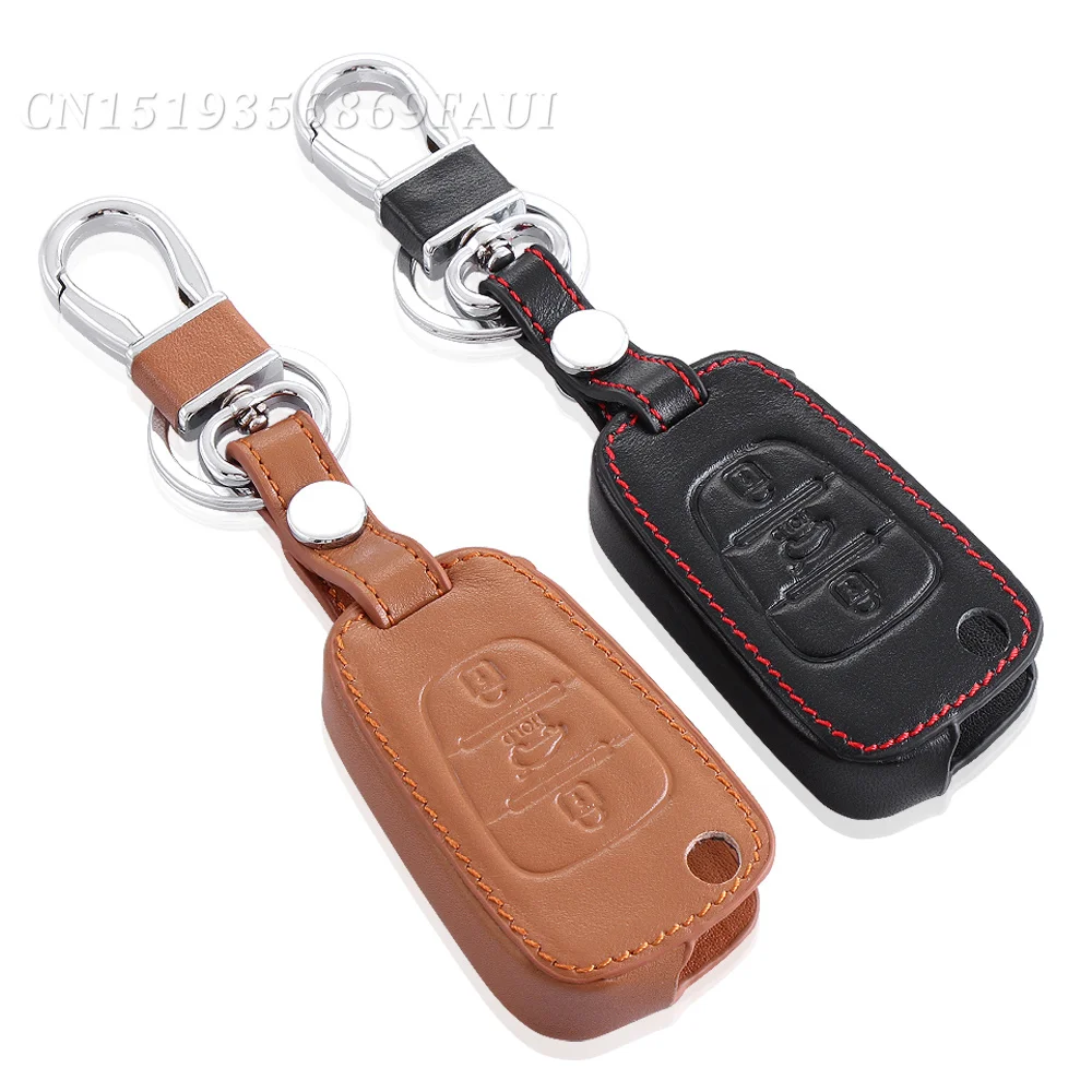 Genuine Leather Key Cover Car Keychain For Remote Control For KIA RIO