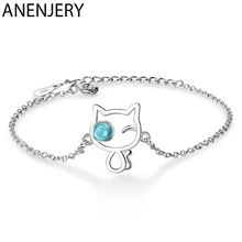 ANENJERY 925 пробы серебряный милый кот браслеты Ins синий искусственный кристалл ручной ювелирные изделия для женщин подарок S-B254