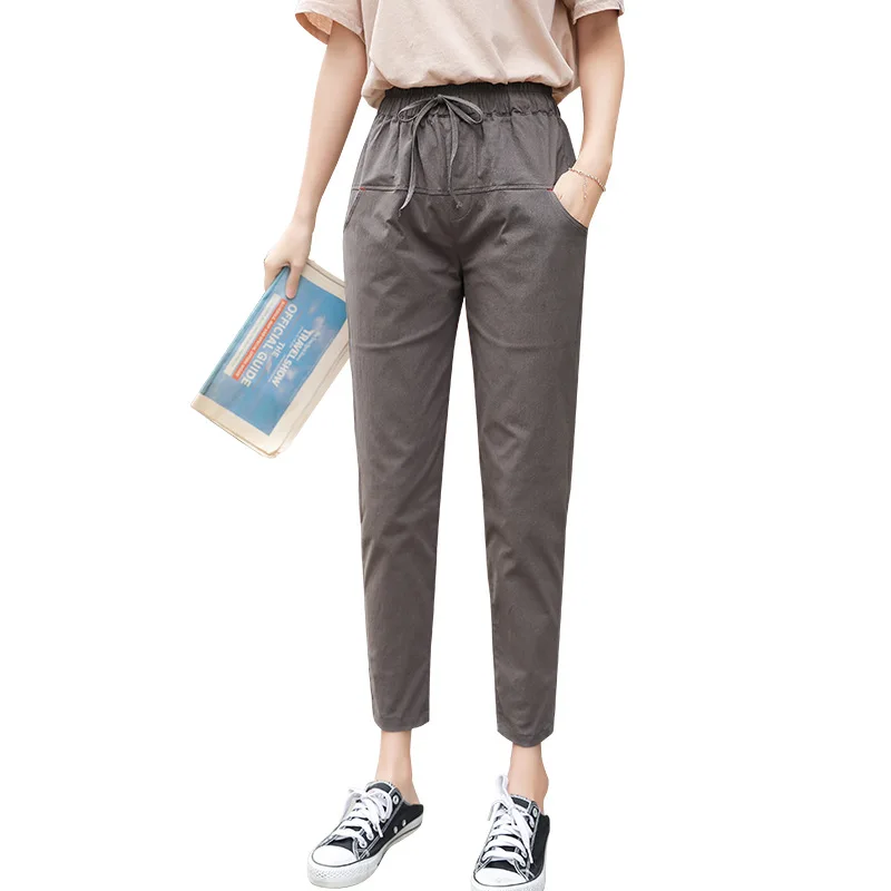 

2019 new Korean Wild Cotton and linen nine pants spring summer thin straight loose Woman's Beam pants Harlan feet pants Woman