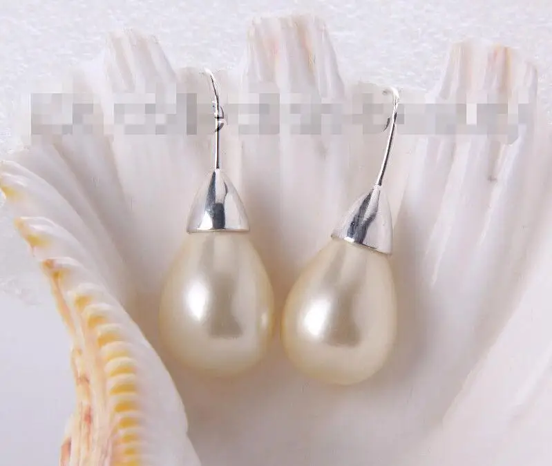 

Free shipping hot sale Women Bridal Wedding Jewelry >>>big 20mm drip champagne south sea shell pearl dangle earrings silver m517