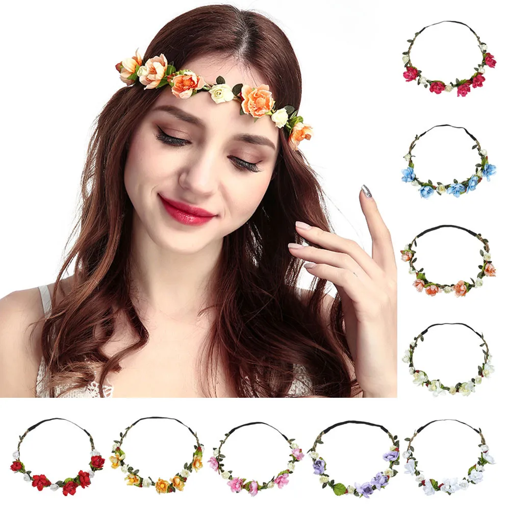 

Boho Ladies headbands for women Floral Flower Festival Wedding scrunchies Garland Hair Head Band Beach Party couronne de fleur