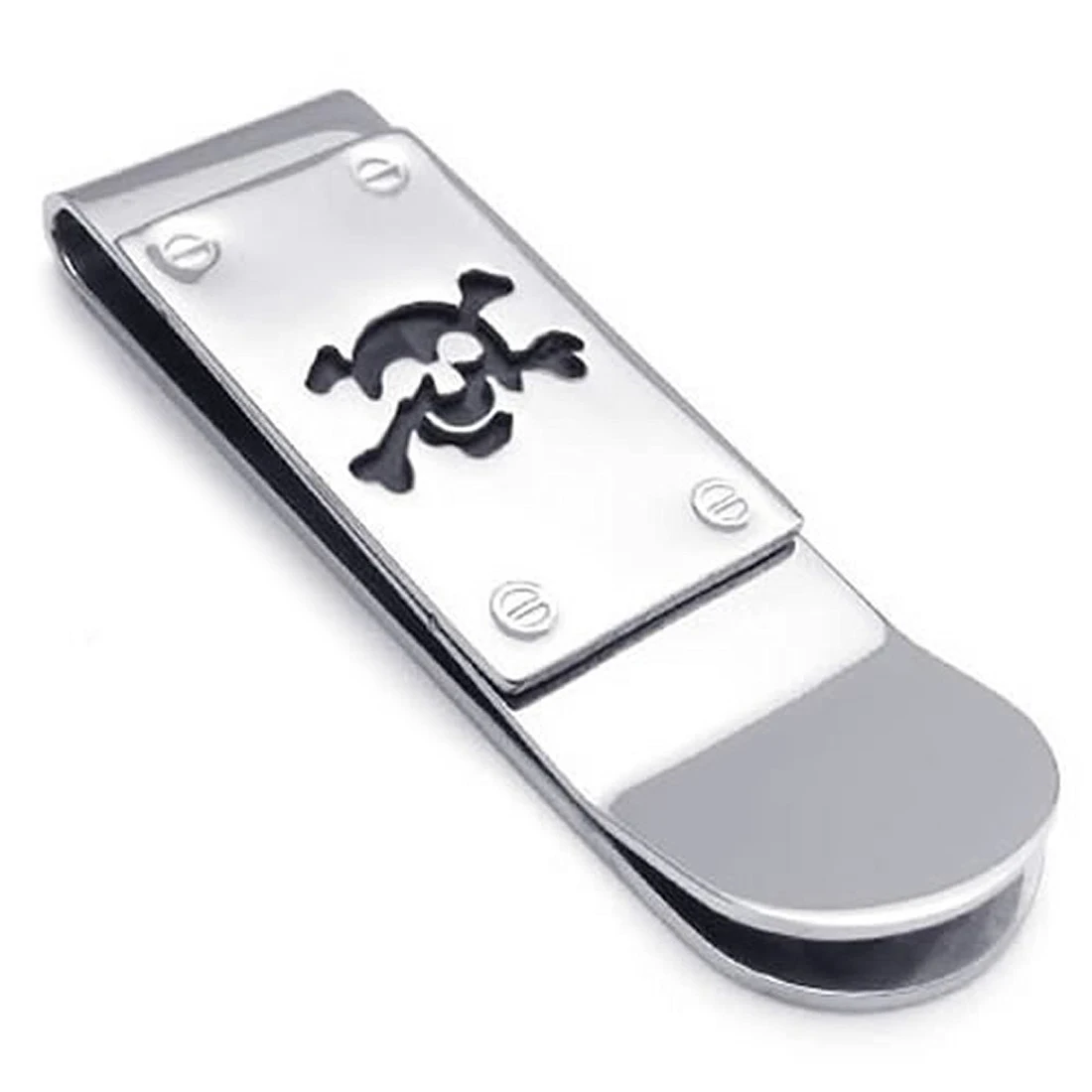 Men's Money Clip, Gothic Skull Skull Stainless Steel Carbon Fiber Inlay