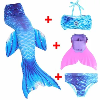 

4pcs/Set Girls Swimming Mermaid Tails with Monofin Flipper Children Ariel Bathing Suit Swimmable Mermaid Tail Costume Child Kids