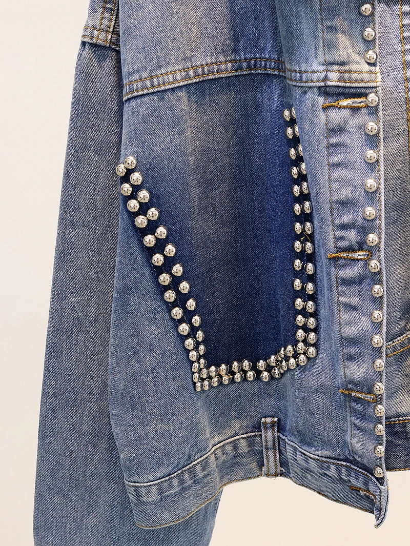 2018 Court Veste Manches Longues Manteaux La Rivet Femmes Dnim Manteau Bleu New À Mode De Jeans Heavy Lâche Duty Automne rXwxrSqB