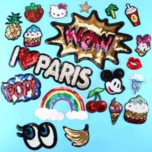 1pc Embroidered Iron On Patches Clothes Sequins Applique Brand Patch POP DIY Hotfix Motif Applique Miky Rainbow Star Duck