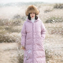 Новое поступление апорина. king Длинные Цветочные, тонкий полный белая утка вниз 90% Повседневное Broadcloth вниз пальто BF214