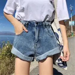 S-xl 5 цветов 2019 летние шорты с высокой талией feminino джинсовые шорты откатные джинсы женские повседневные шорты (8113)
