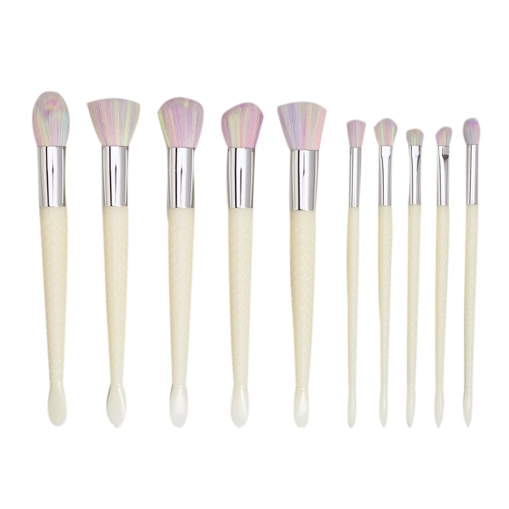 

New Fashion 10pcs Mermaid Brushes Makeup Set Colorful Fish Tail Powder Foundation Eye Lip Contour Brushes Kit Cosmetic Tool