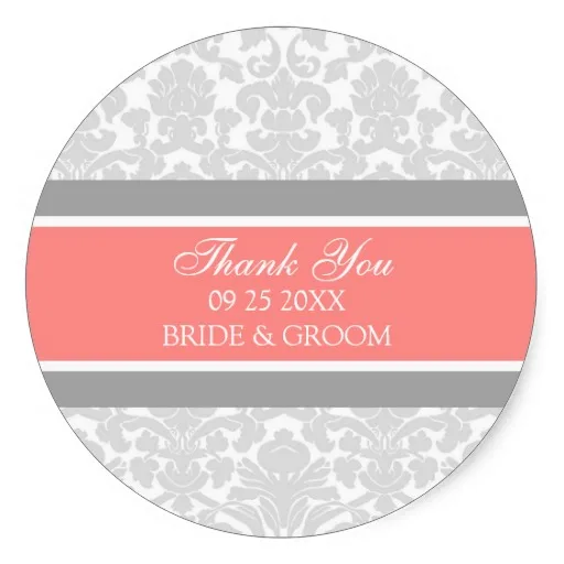 3 8cm Gray Coral font b Damask b font Thank You font b Wedding b font