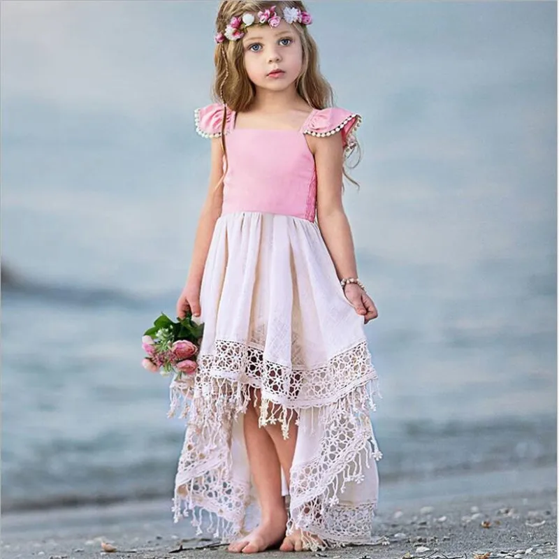 LILIGIRL летающие рукава обувь для девочек ласточкин хвост платье Новинка 2019 года дети ажурный с прорезями Холтер пляжные платья принцесс
