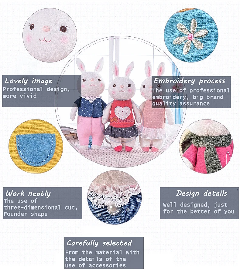 Plush Sweet Cute Lovely Stuffed Baby Kids Toys for Girls Birthday Christmas Gift 11 Inch Tiramitu Rabbits Mini Metoo Doll 23