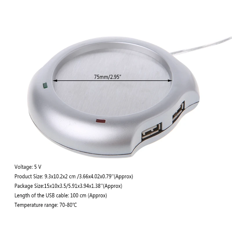 1 Set USB Tea Coffee Cup Mug Warmer Heater Pad with 4 Port USB Hub PC Laptop