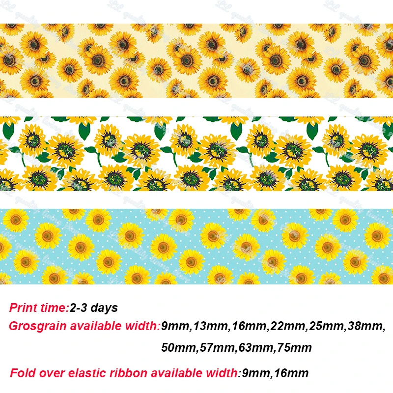 

Sunflower flower printed ribbon Wedding Party Decoration DIY Weaving Crafts Belt Gift Packing Wedding Decoration 50 yards