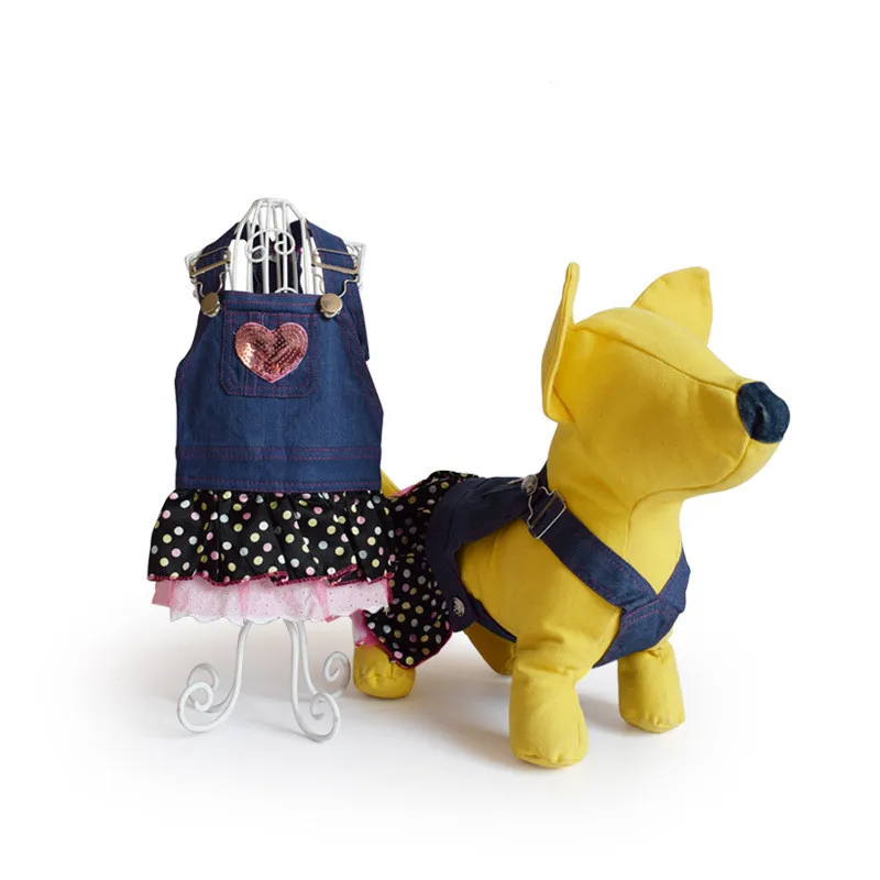 Модная одежда для собак с узором в виде сердца, джинсовые платья, классная летняя одежда для маленьких собак DC775