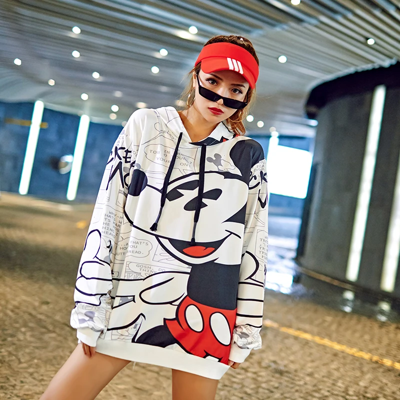 

Plus Size Women Punk Design Retro Cartoon Print Pullovers Hoodies Top Casual Hooded Long Sleeves Loose Long Sweatshirts Vestido
