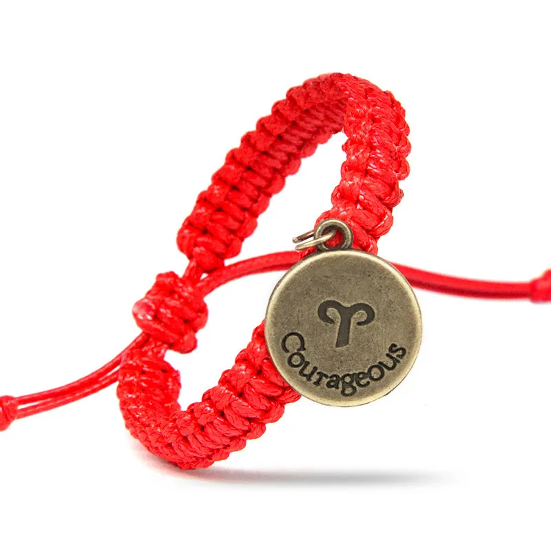 

12 Constellations Design Red Bracelets for Women Male with Bronze Rope Chain Adjust Size Jewelry Gift Decoration Accessory Charm